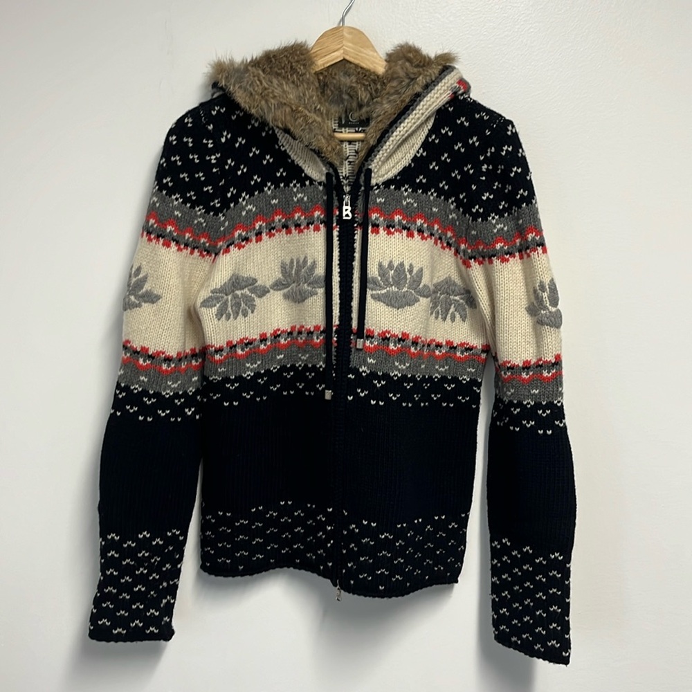 Bogner Fur Hooded Sweater Size L